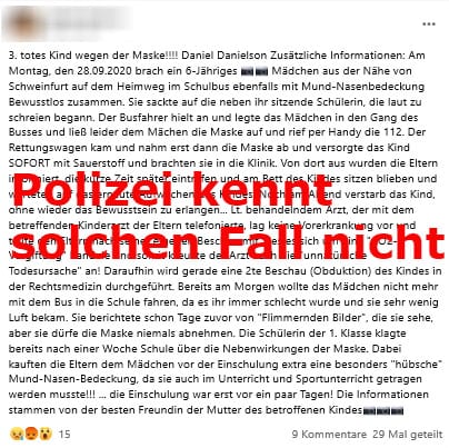 "Internetmärchen": So kommentiert die Polizei in Schweinfurt Schilderungen über den angeblichen Tod eines sechsjährigen Mädchens.