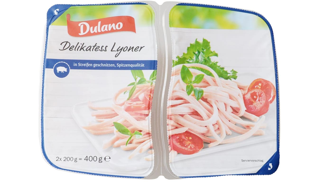 Rückruf: Das Produkt "Dulano Delikatess Lyoner, in Streifen geschnitten, 2 x 200 g" ist betroffen.