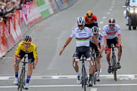 Der Slowene Primoz Roglic (l) setzte sich bei Lüttich-Bastogne-Lüttich auf den letzten Metern gegen Julian Alaphilippe durch.