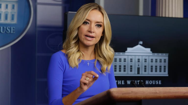 White House Press Secretary Kayleigh McEnany holds a daily press briefing in the Brady Press Briefing Room of the White