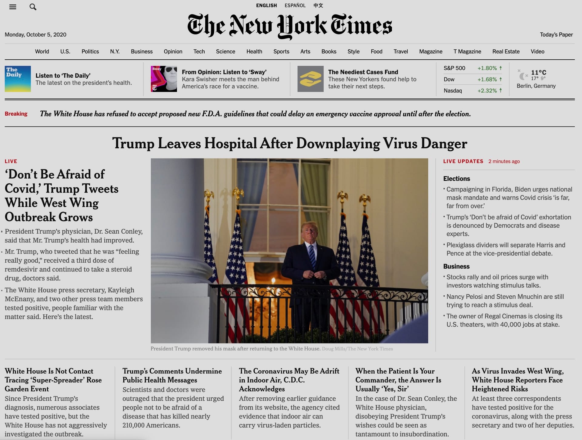 Die Website der New York Times in der Nacht zu Dienstag: Ein einziges Thema bestimmt den Wahlkampf.