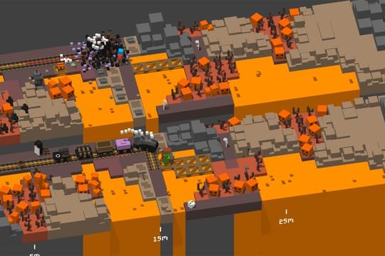 In "Unrailed!" rollt der Zug einfach immer weiter - ganz egal ob es Gleise gibt oder nicht.