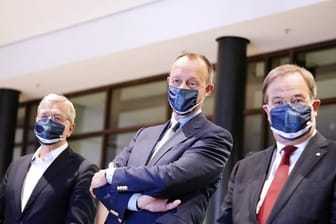 Die drei Kandidaten für den Bundesvorsitz der CDU: Armin Laschet, (r-l) Friedrich Merz und Norbert Röttgen.