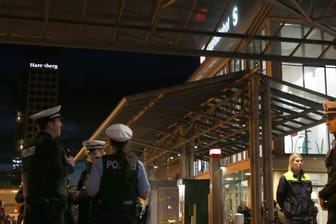 Polizisten vor dem Dortmunder Hauptbahnhof (Symbolbild): Beamte mussten hier einen Schwarzfahrer aus einem Zug holen.