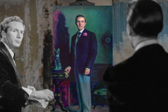 Inszenierung Dorian Grays bei der Entdeckung seines Porträts in einer Szene der Arte-Dokumentation "Dorian Gray oder: Das Bildnis des Oscar Wilde".