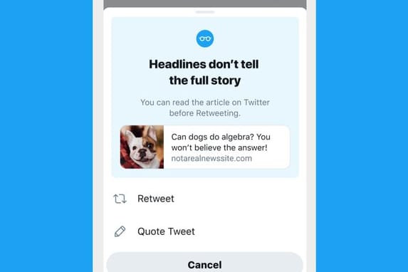 "Die Überschrift erzählt nicht die ganze Geschichte": Twitter testet eine neue Funktion, die Nutzer zum Lesen von Artikeln auffordert, bevor sie diese teilen.