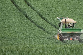 Ein Landwirt fährt mit einem Traktor über ein noch grünes Getreidefeld: Die EU-Staaten haben sich auf eine Reform der milliardenschweren Agrarpolitik verständigt.