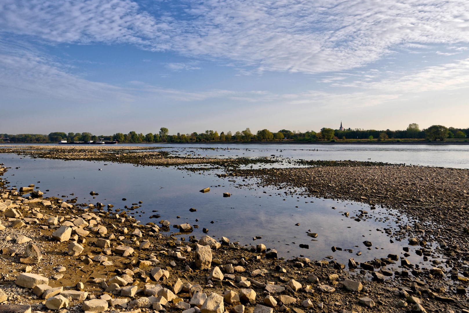 Der ausgetrocknete Rhein in Bonn: Auch in diesem Sommer war es vielerorts zu trocken.