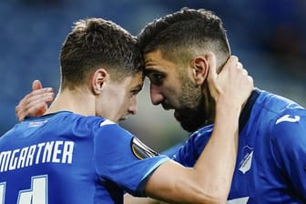 Schossen Hoffenheim zum Heimsieg gegen Belgrad: Christoph Baumgartner (l) und Munas Dabbur.