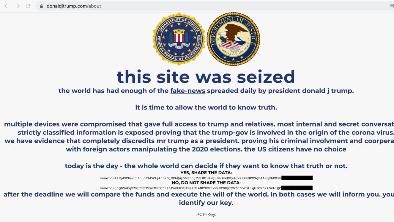 Die gehackte Wahlkampfwebsite von Donald Trump: Mittlerweile sieht sie wieder normal aus Die gehackte Wahlkampfwebsite von Donald Trump: Mittlerweile sieht sie wieder normal aus