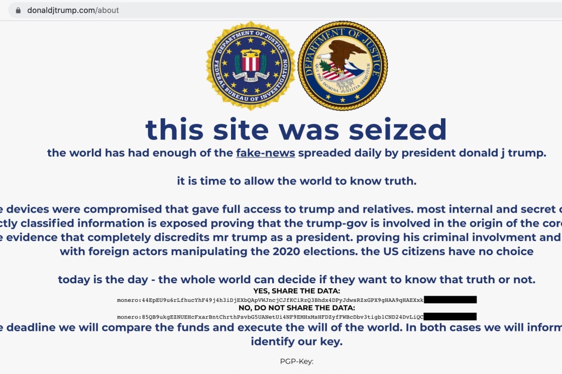 Die gehackte Wahlkampfwebsite von Donald Trump: Mittlerweile sieht sie wieder normal aus