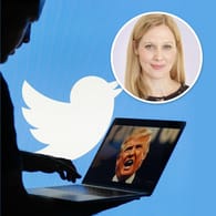 Ein Laptop mit Donald Trump und Twitter-Logo im Hintergrund: Wenn Trump die Wahl verliert, hat er immer noch Twitter.