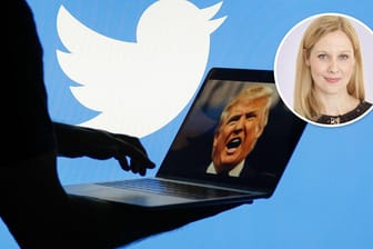 Ein Laptop mit Donald Trump und Twitter-Logo im Hintergrund: Wenn Trump die Wahl verliert, hat er immer noch Twitter.