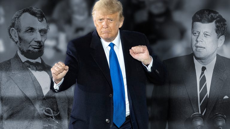 Donald Trump und seine Vorgänger Abraham Lincoln und John F. Kennedy: Im Gegensatz zu ihnen wird Trump wahrscheinlich nicht als "guter" Präsident in die Geschichte eingehen.