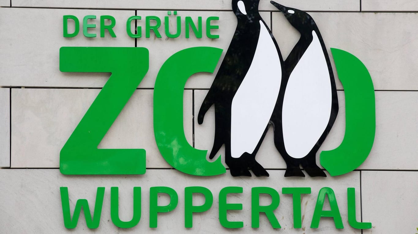 Das Logo des Grünen Zoos Wuppertal hängt an einer Wand (Archivbild): Der Zoo muss im November schließen.