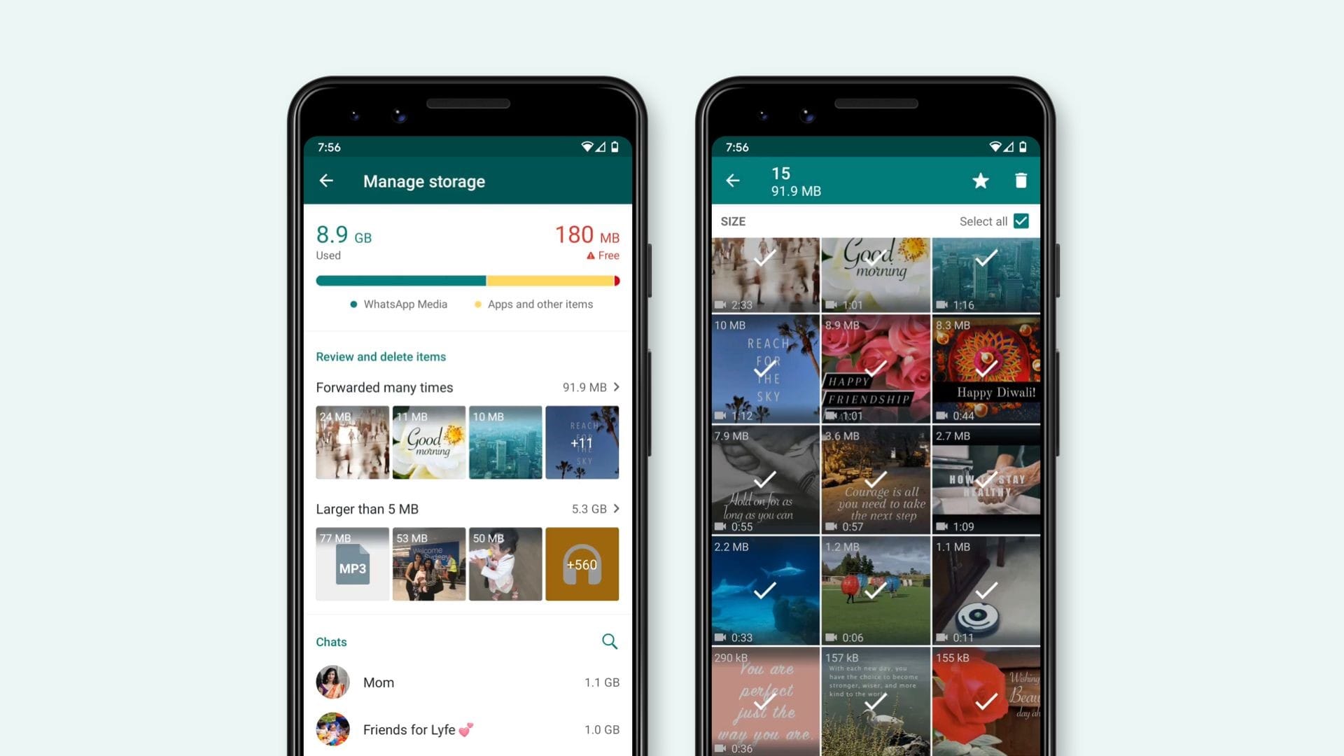 WhatsApp auf einem Smartphone: Die Speicherverwaltung des Messengers wurde überarbeitet. WhatsApp auf einem Smartphone: Die Speicherverwaltung des Messengers wurde überarbeitet.