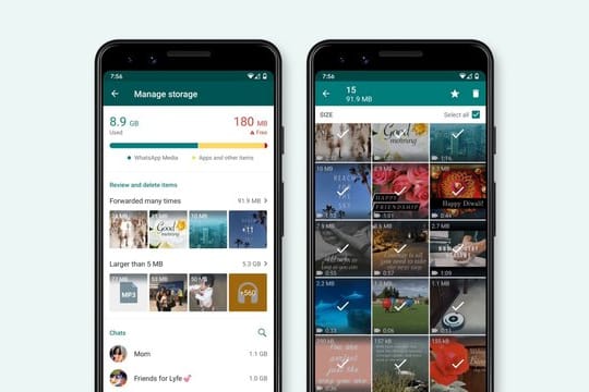 In der neuen Speicherverwaltung schlägt Whatsapp selbst Inhalte vor, die gelöscht werden könnten.