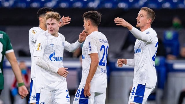 Die Spieler vom FC Schalke 04 feiern das Tor zur 3:1-Führung gegen den FC Schweinfurt. Die Spieler vom FC Schalke 04 feiern das Tor zur 3:1-Führung gegen den FC Schweinfurt.