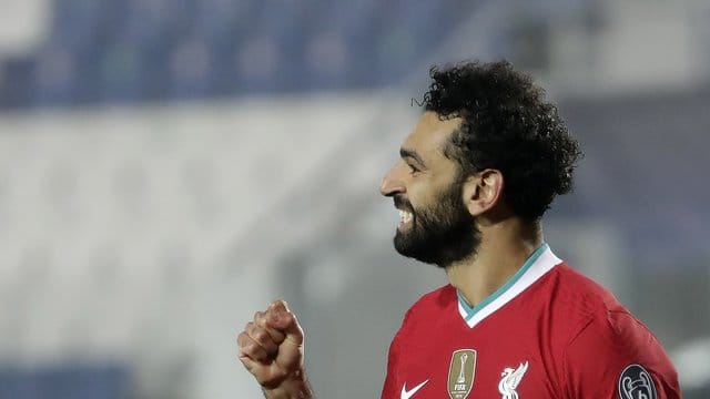 Liverpools Torgarant Mohamed Salah freut sich über sein Tor zum 3:0 im Spiel gegen Atalanta Bergamo.