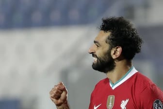 Liverpools Torgarant Mohamed Salah freut sich über sein Tor zum 3:0 im Spiel gegen Atalanta Bergamo.