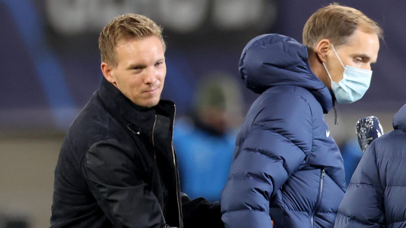Julian Nagelsmann (l.) und Thomas Tuchel vor dem Spiel in der Champions League.