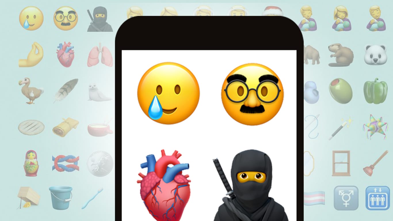 Ein Smartphonebildschirm mit den neuen Emojis: Mit dem neuen iOS-Update können iPhone-Nutzer 117 neue Emojis verwenden.