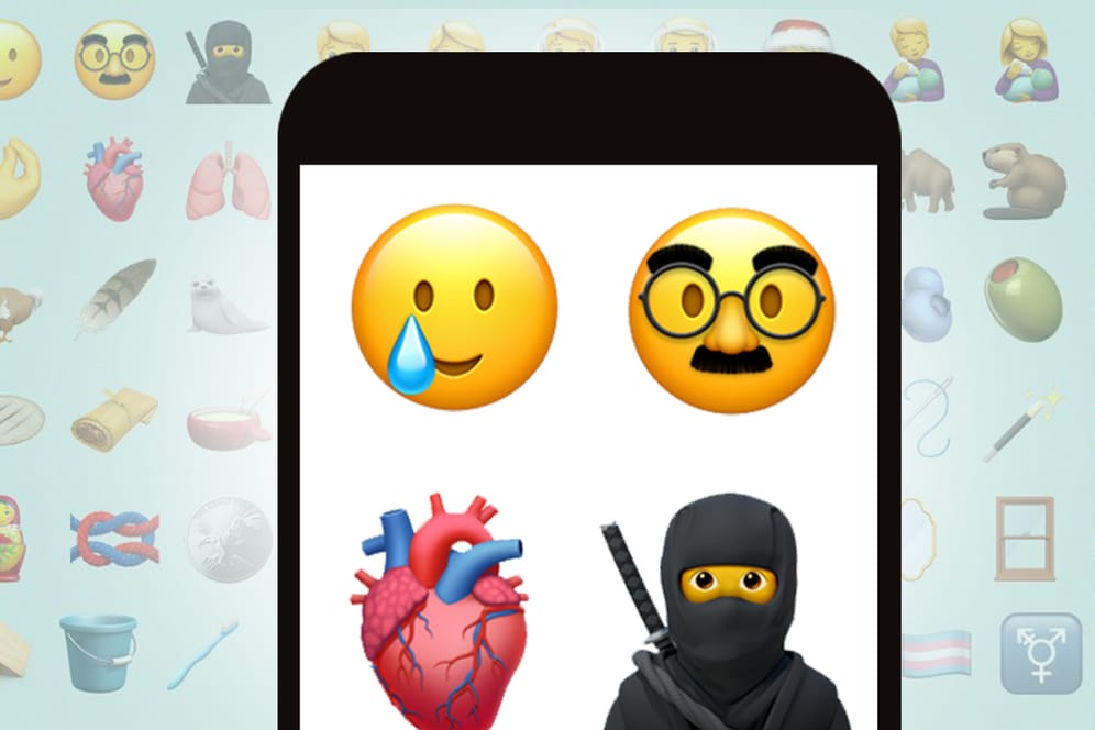 Ein Smartphonebildschirm mit den neuen Emojis: Mit dem neuen iOS-Update können iPhone-Nutzer 117 neue Emojis verwenden.