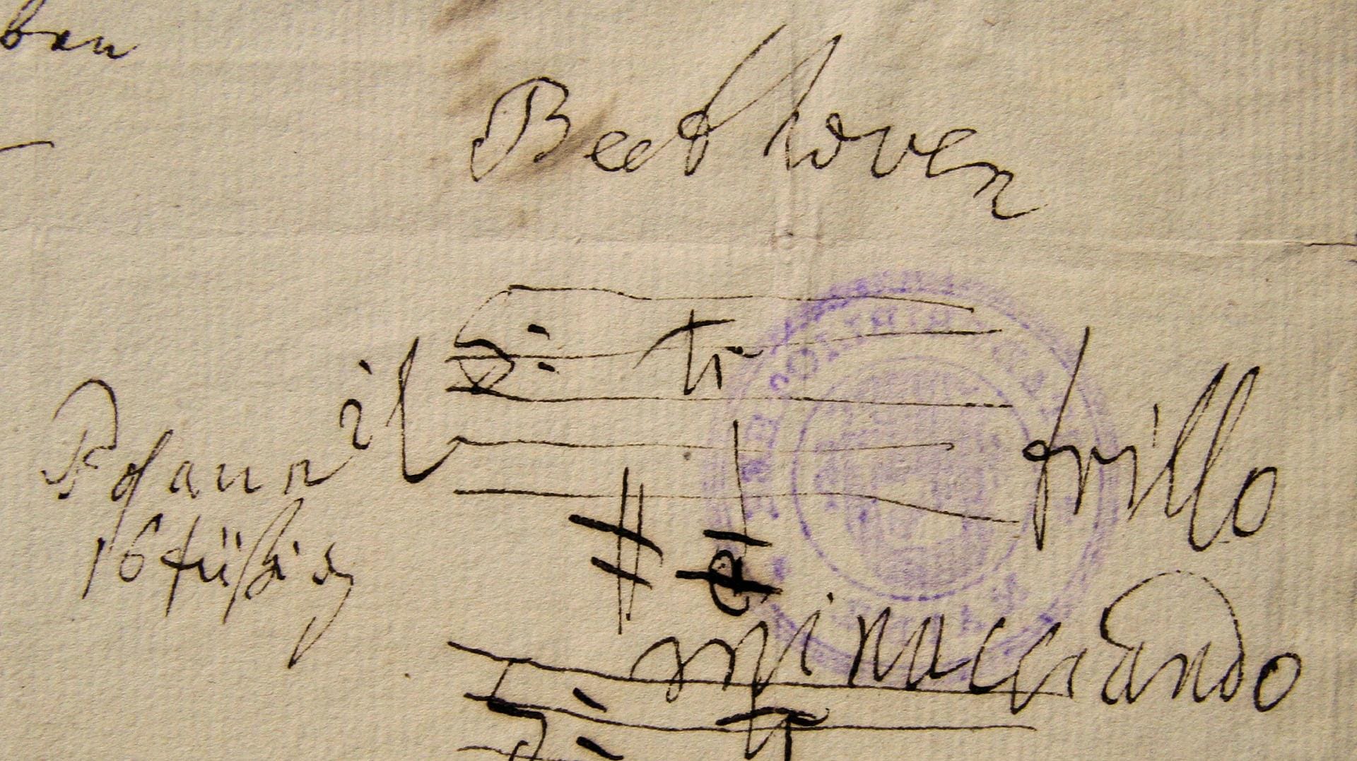 Schrift und Stempel von einem Brief von Ludwig van Beethoven: Solche Briefe zeigt die Wissenschaftliche Stadtbibliothek in Mainz. Schrift und Stempel von einem Brief von Ludwig van Beethoven: Solche Briefe zeigt die Wissenschaftliche Stadtbibliothek in Mainz.