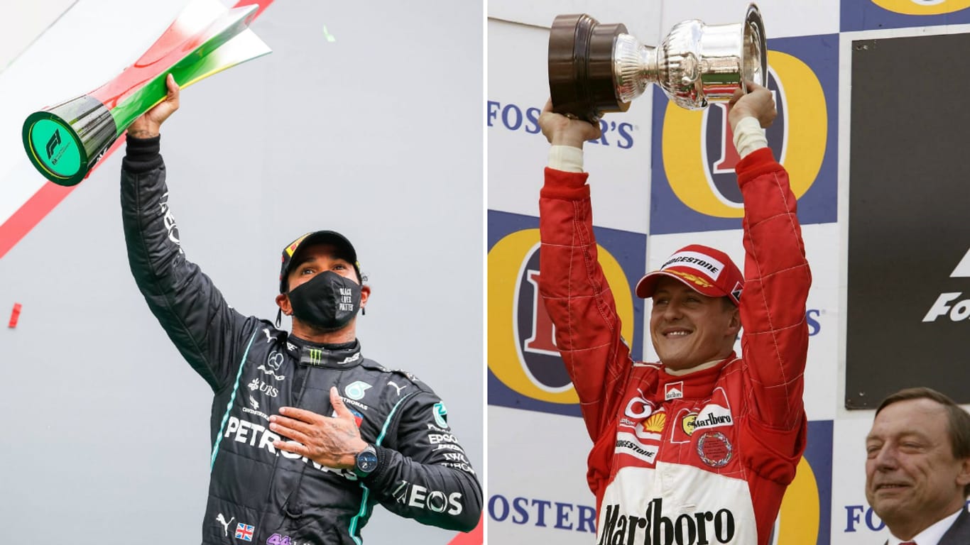 Auf Augenhöhe: Lewis Hamilton (l.) kann in Istanbul mit Michael Schumacher bei den WM-Titeln gleichziehen.