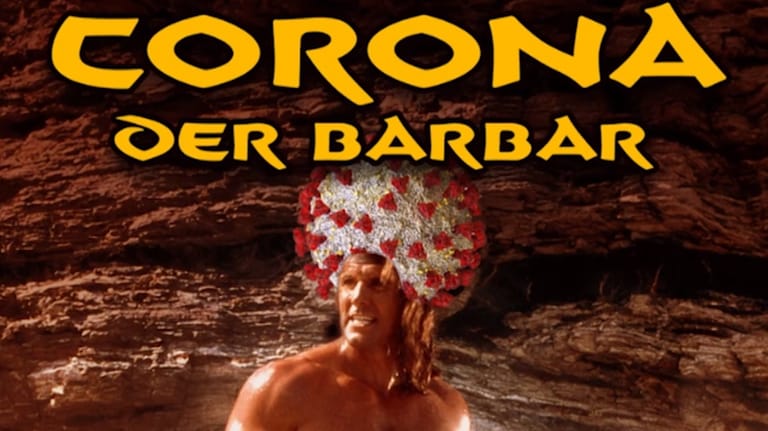 Bild-Gag: Statt "Conan der Barbar", in dem Arnold Schwarzenegger 1982 die Hauptrolle spielte, heißt es hier "Corona, der Barbar".