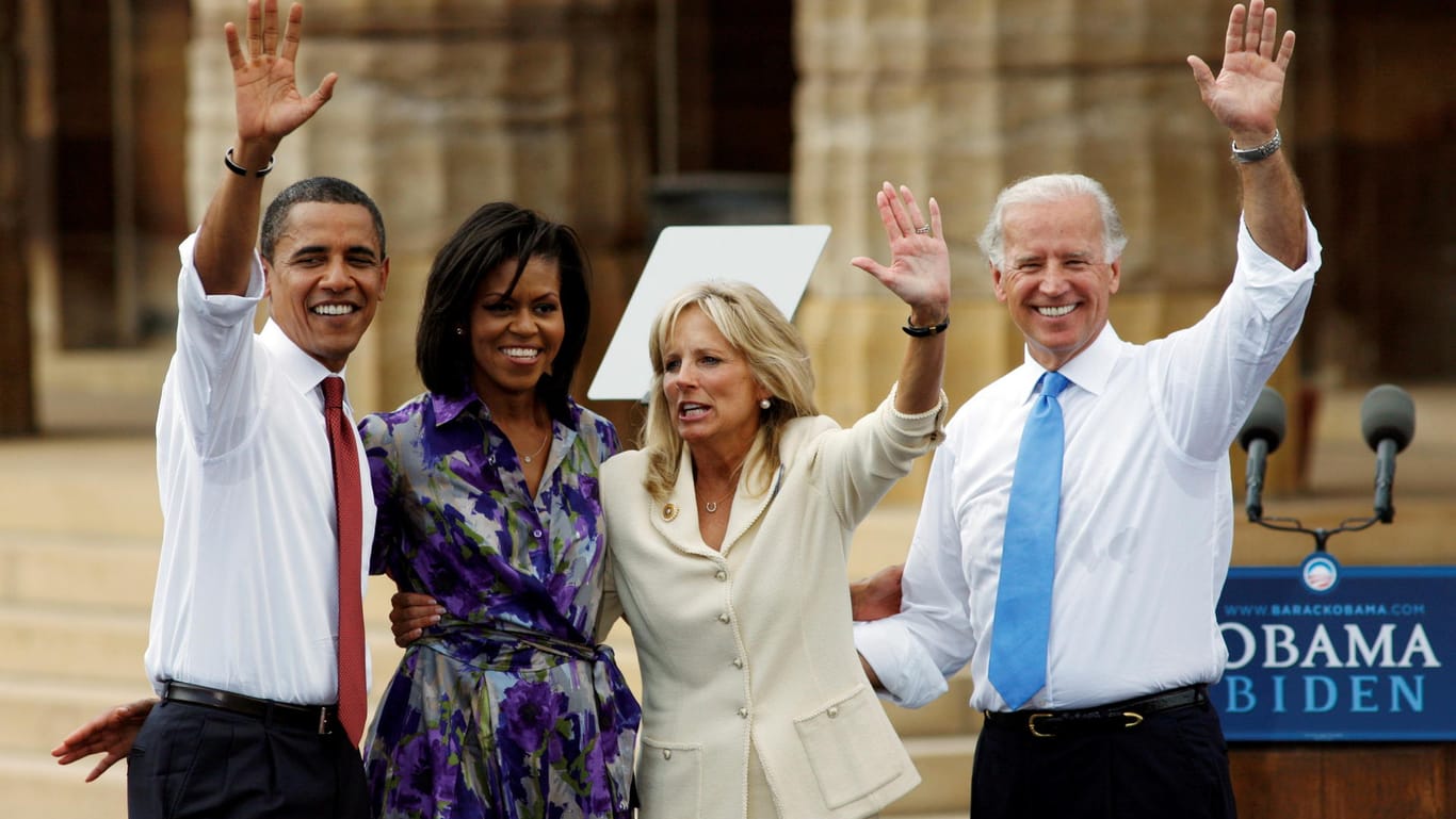 Die Obamas und die Bidens im Präsidentschaftswahlkampf 2008: Biden wurde im Jahr 2020 zum 46. Präsident der Vereinigten Staaten gewählt.