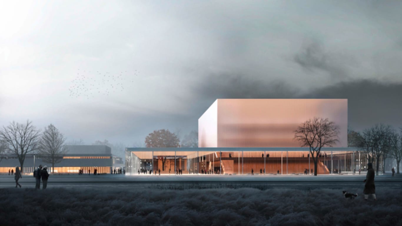 Siegerentwurf zeigt die Außenansicht des neuen Konzerthauses: Der Plan ging aus einem Wettbewerb hervor.