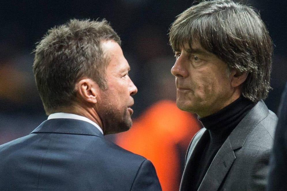 Lothar Matthäus (li.) und Joachim Löw (re.): Der Rekordnationalspieler würde mit Löw als Bundestrainer in die EM gehen.