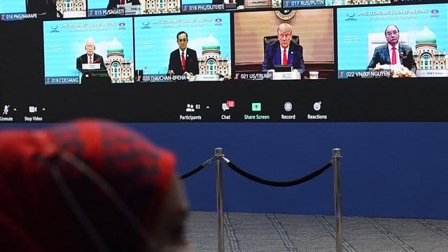 US-Präsident Trump war beim Asien-Pazifik-Gipfel per Video zugeschaltet. US-Präsident Trump war beim Asien-Pazifik-Gipfel per Video zugeschaltet.