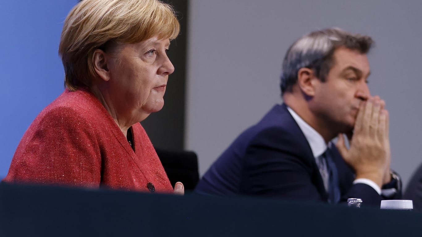 Angela Merkel und Markus Söder bei einer Pressekonferenz zum Coronavirus: In dieser Woche sollen neue Beschlüsse gefasst werden.