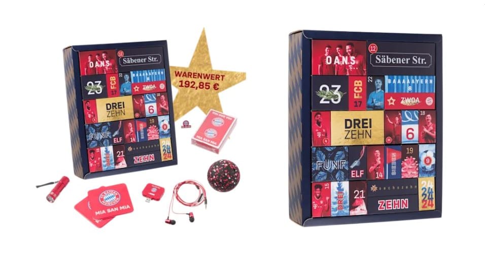 Screenshot aus dem FC Bayern Fanshop: Der Adventskalender hat einen peinlichen Rechtschreibfehler.