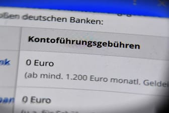 Kontoführungsgebühren verschiedener Banken werden auf einem Handydisplay angezeigt.