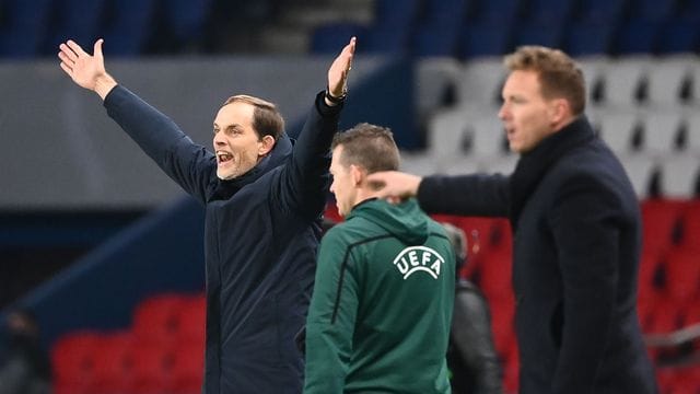 PSG-Coach Thomas Tuchel (l) besiegte RB Leipzig in der Champions League mit 1:0.