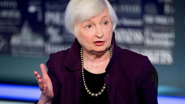 Janet Yellen, ehemalige Fed-Vorsitzende spricht im Büro von Fox Washington. Janet Yellen, ehemalige Fed-Vorsitzende spricht im Büro von Fox Washington.