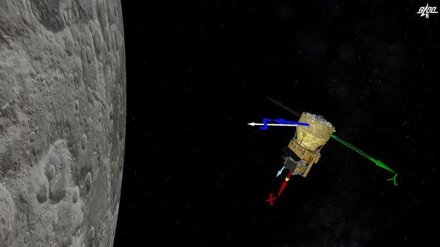 Auf der Animation, die von der Nationalen Raumfahrtbehörde China (CNSA) zur Verfügung gestellt wurde, wird simuliert, wie die chinesische Sonde Chang'e-5 einen Bremsvorgang durchführt.
