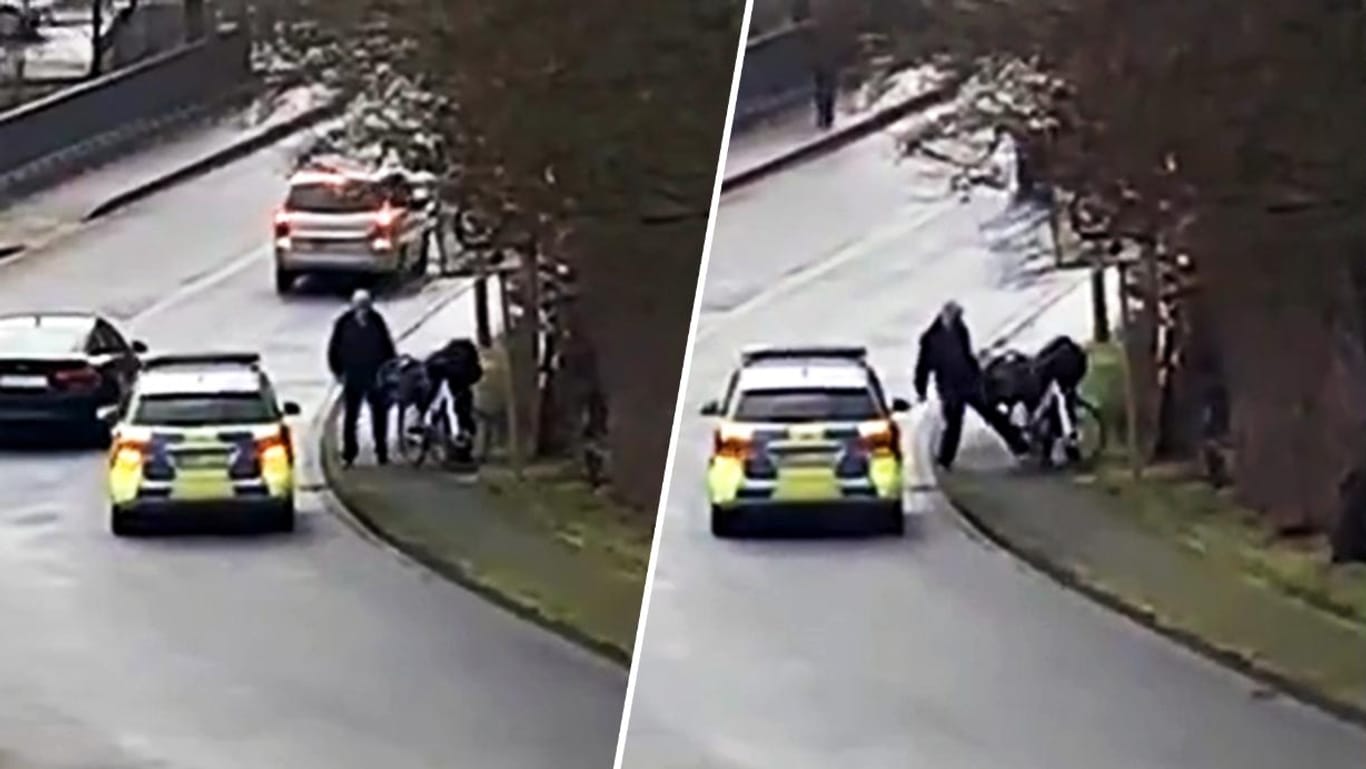 Polizist tritt gegen Rad – Frau stürzt zu Boden