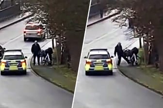 Polizist tritt gegen Rad – Frau stürzt zu Boden