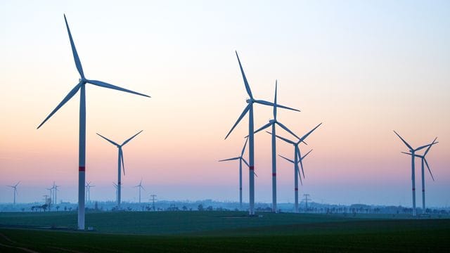 Zahlreiche Windräder in Sachsen.