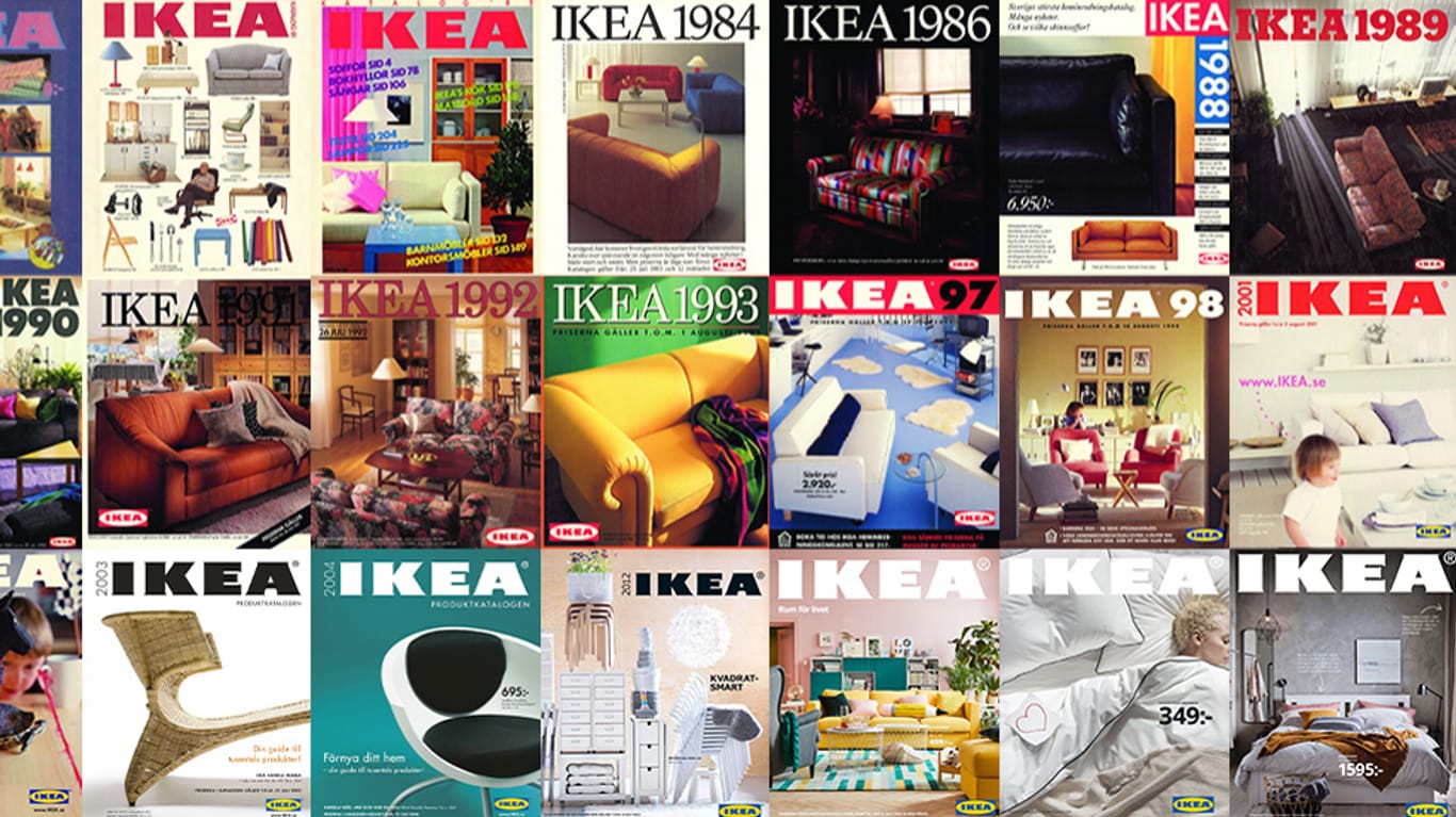 Ikea-Katalog im Laufe der Zeit: Ikea-Gründer Ingvar Kamprad hatte den ersten Katalog 1951 noch selbst zusammengestellt.