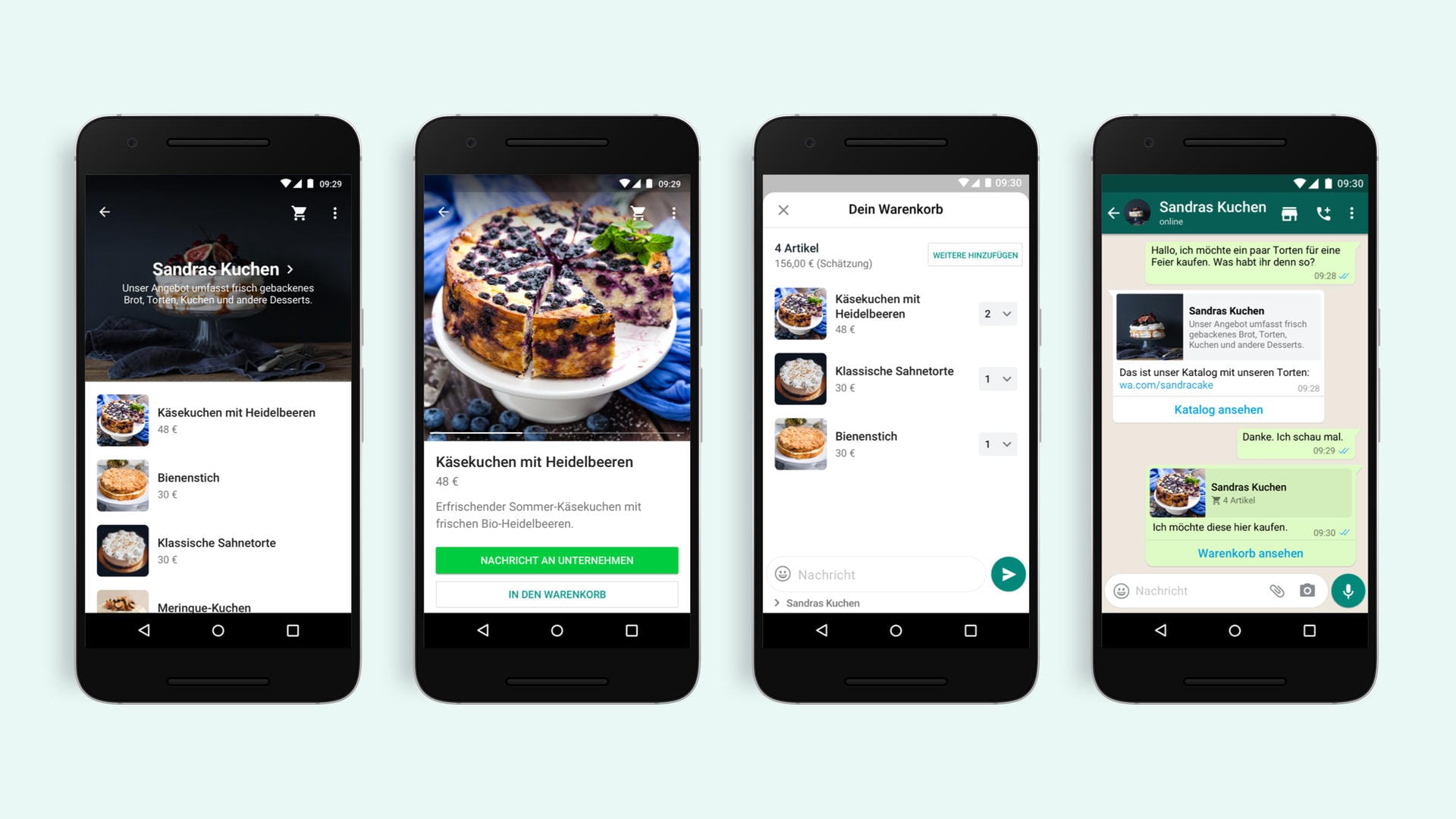 Screenshots aus WhatsApp: Der Messenger bekommt einen Warenkorb.