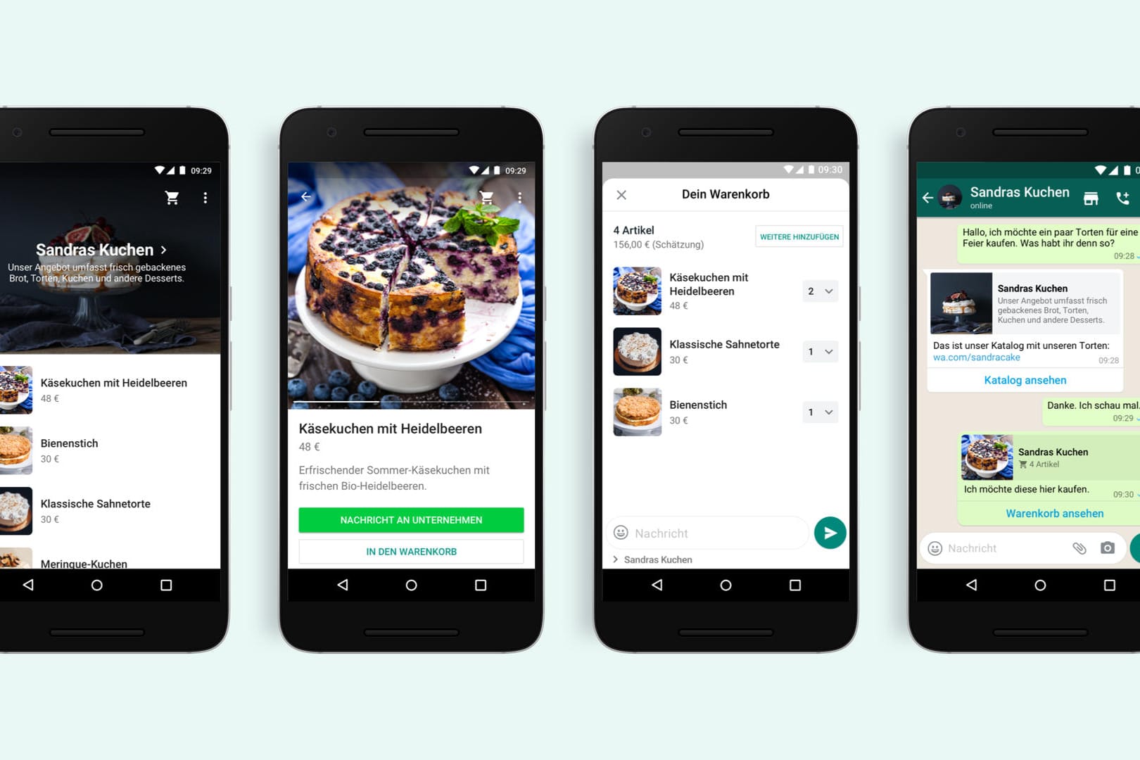 Screenshots aus WhatsApp: Der Messenger bekommt einen Warenkorb.