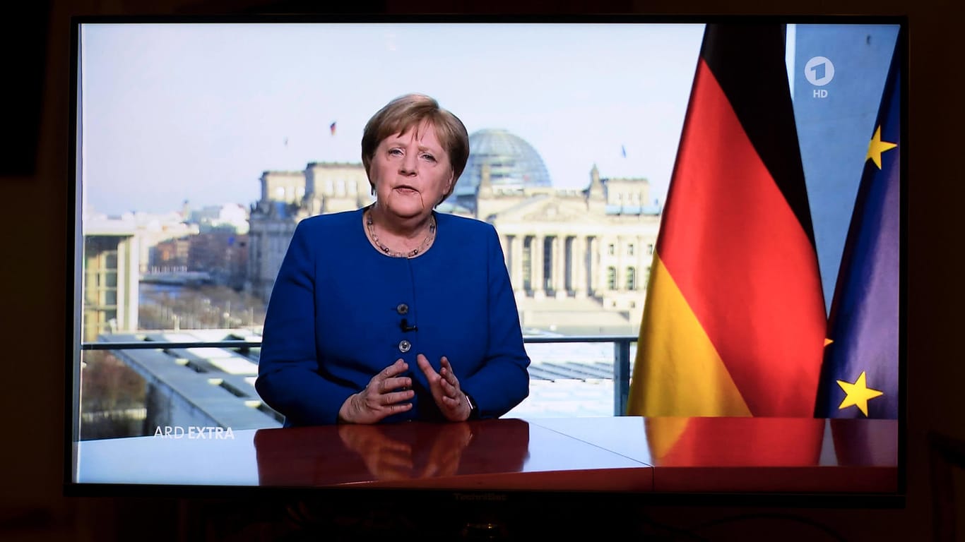 Angela Merkels Fernsehansprache am 18. März: Die Kanzlerin nennt die Pandemie eine Herausforderung von "historischem Ausmaß".