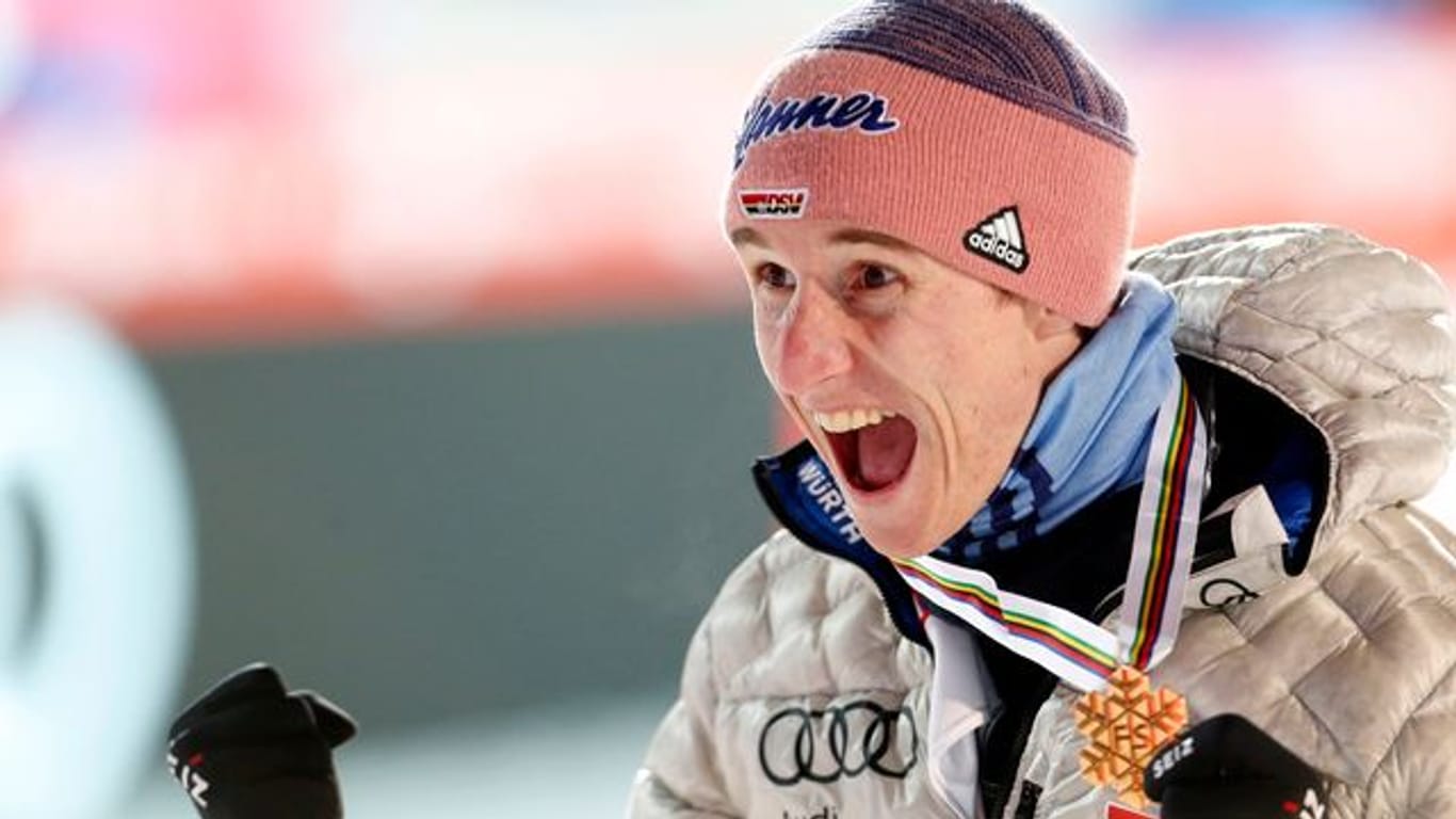 Das deutsche Team um Karl Geiger will auch im Mannschaftswettbewerb eine Medaille holen.