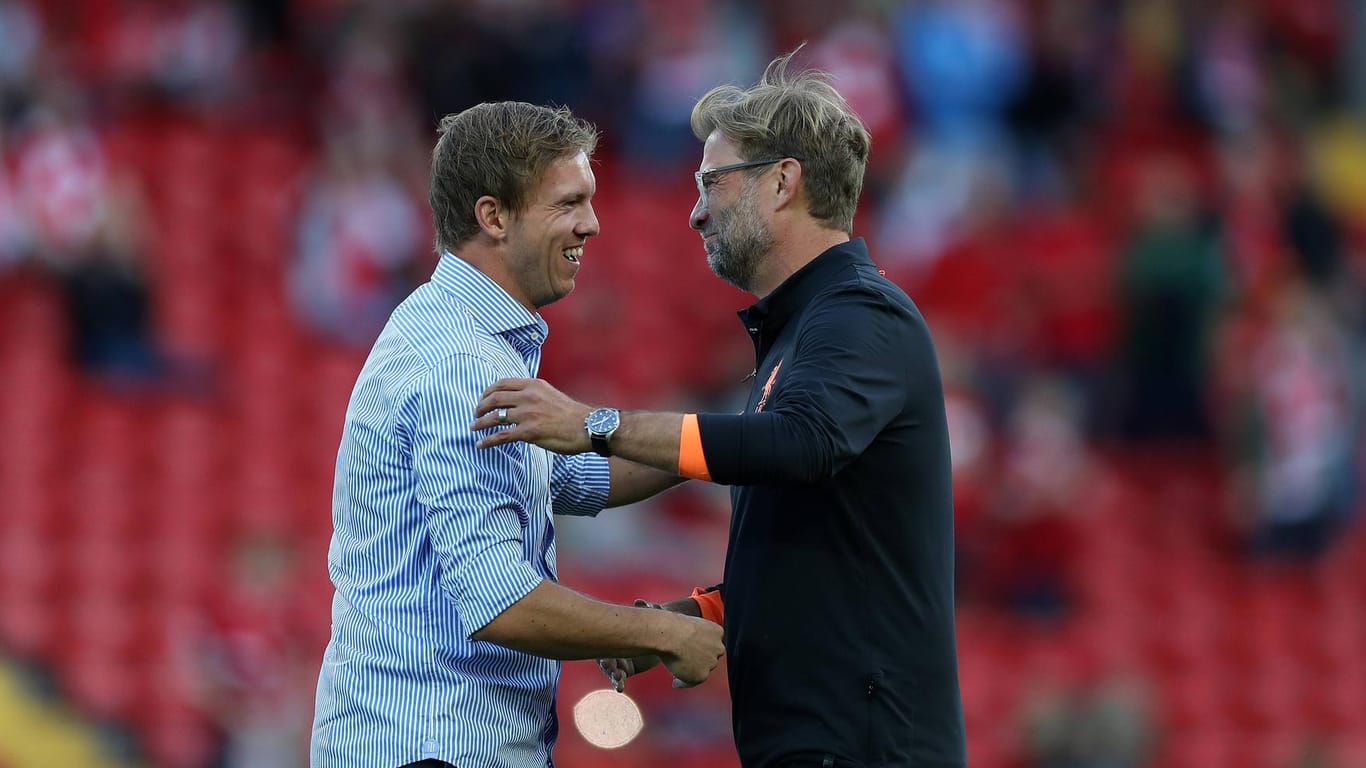 Julian Nagelsmann und Jürgen Klopp: Die beiden Trainer trafen in der Champions-League-Qualifikation 2017 mit Hoffenheim und Liverpool schon einmal aufeinander. Nun gibt es ein Wiedersehen.