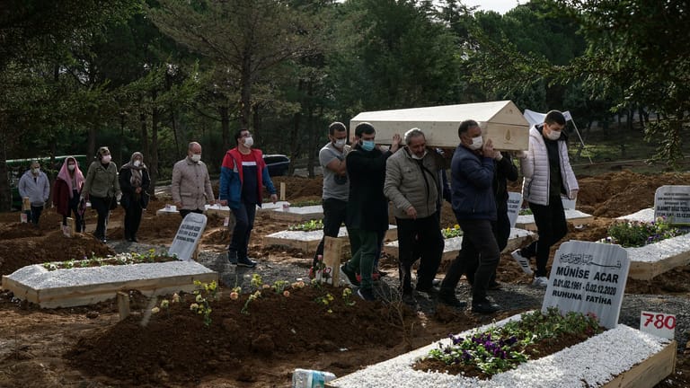 Beerdigung auf dem Kilyos Friedhof in Istanbul: Der Friedhofschef der Millionenmetropole zweifelt an den offiziellen Zahlen.